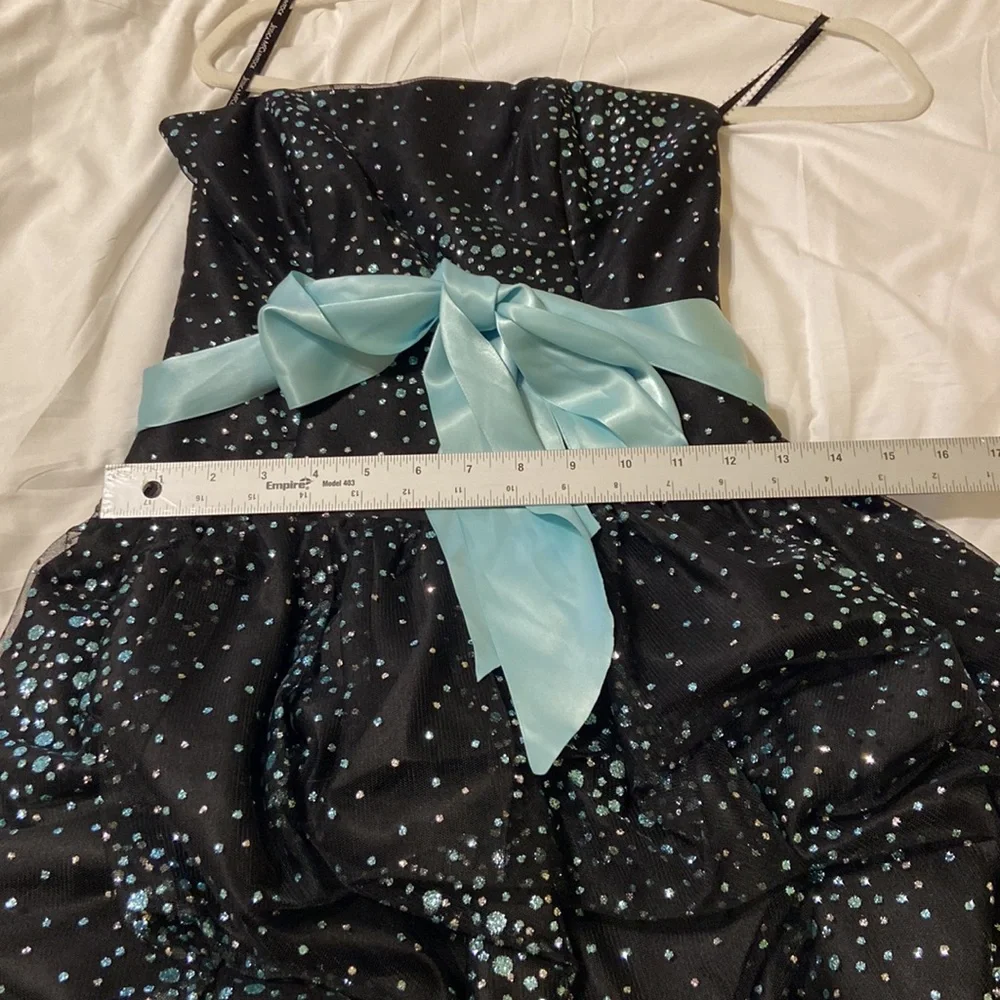 Jessica McClintock champagne turquoise sparkle strapless dress SZ 3 vintage cute - Picture 9 of 11